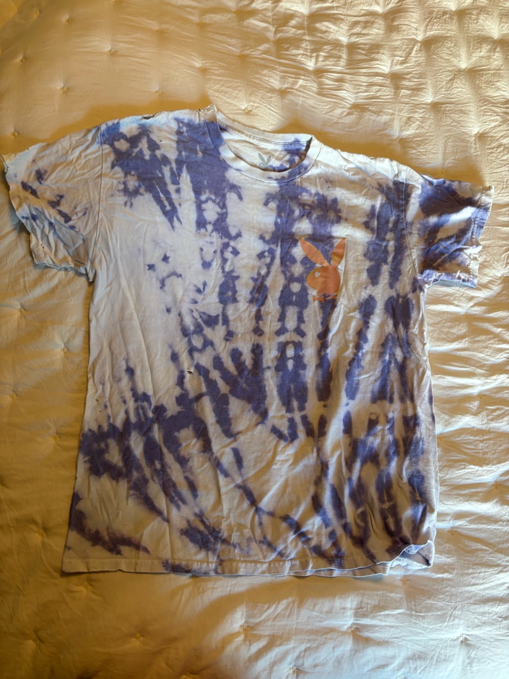 PLAYBOY Cream and Purple Tie-Dye Tee with Bunny Logo